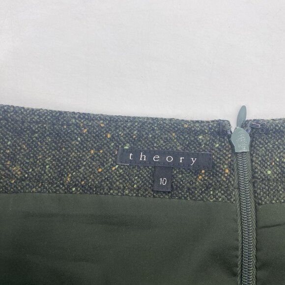 THEORY Size 10 Green Speckled Dots Wool Pleated A-LINE Skirt Pockets VTG Y2K - Picture 4 of 10